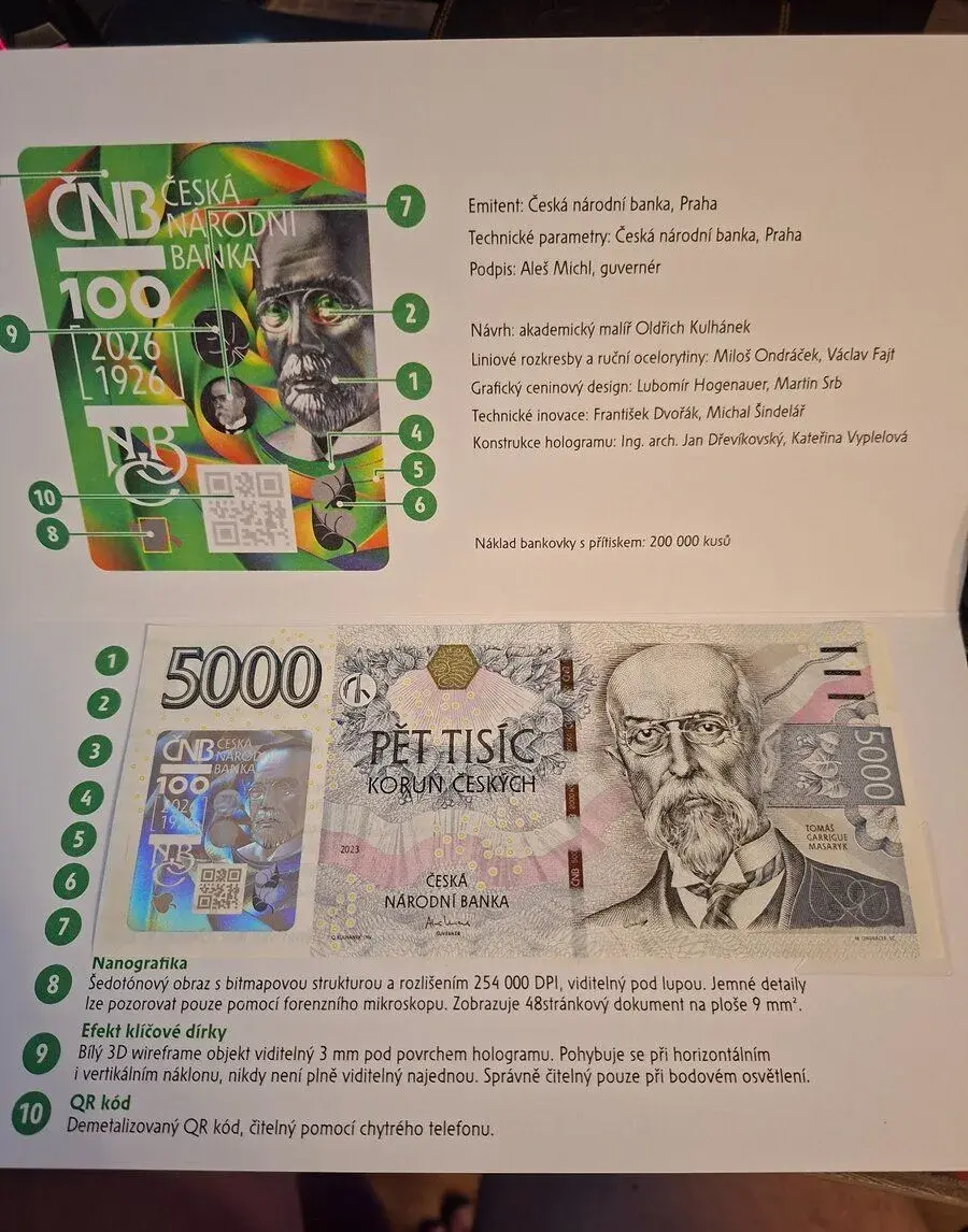 Bankovka 5000kč s přítiskem ČNB