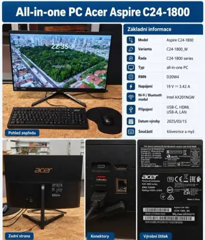 Zánovní počítač Acer Aspire C24-1800 s příslušenstvím