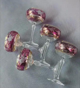 set 5 ks cranberry sklenic od MIRROR Bohemia Crystal
