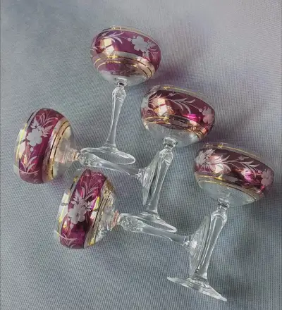 set 5 ks cranberry sklenic od MIRROR Bohemia Crystal