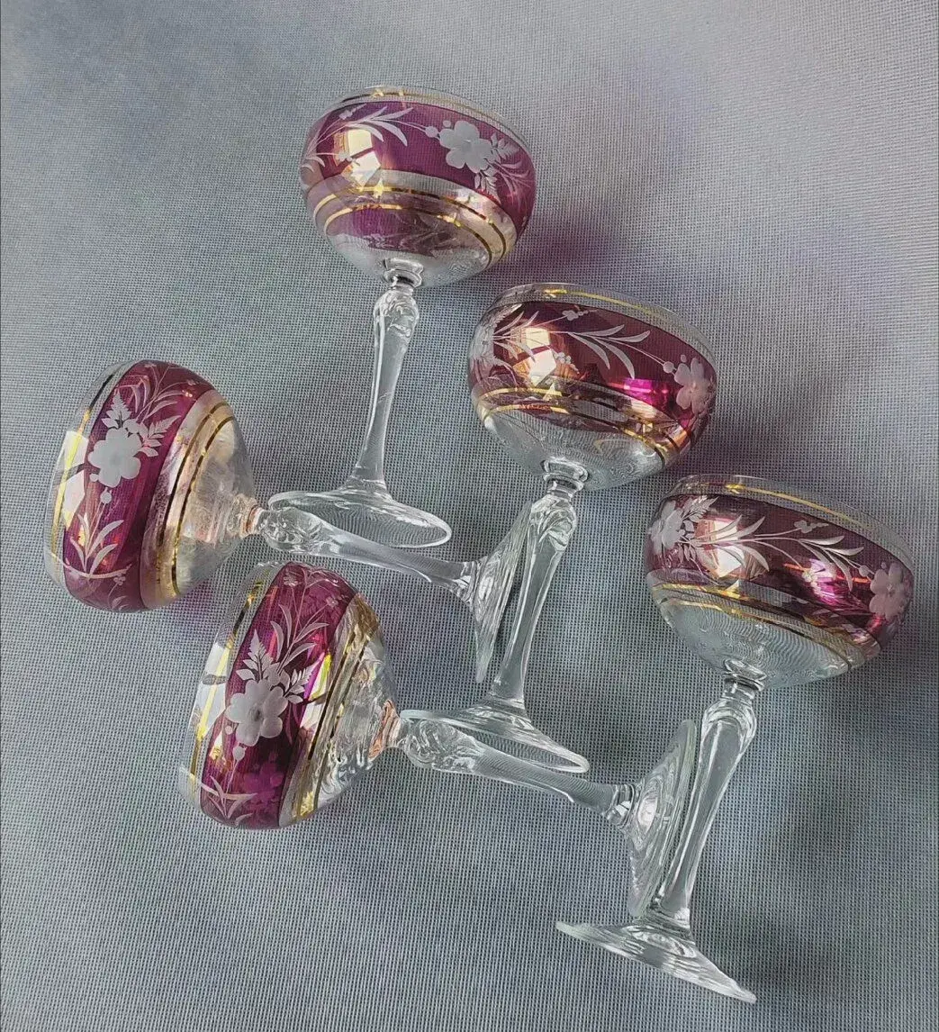 set 5 ks cranberry sklenic od MIRROR Bohemia Crystal