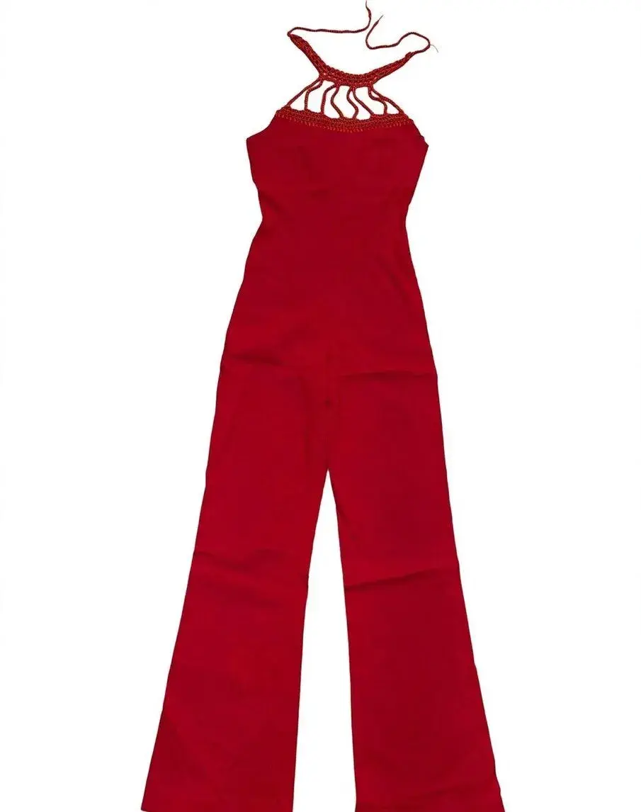 Červený overal 3-Personal vel. S/M - halter s háčkováním