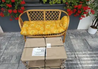 Ratanova lavice BAHAMA světle hnědá + tmavý stolek