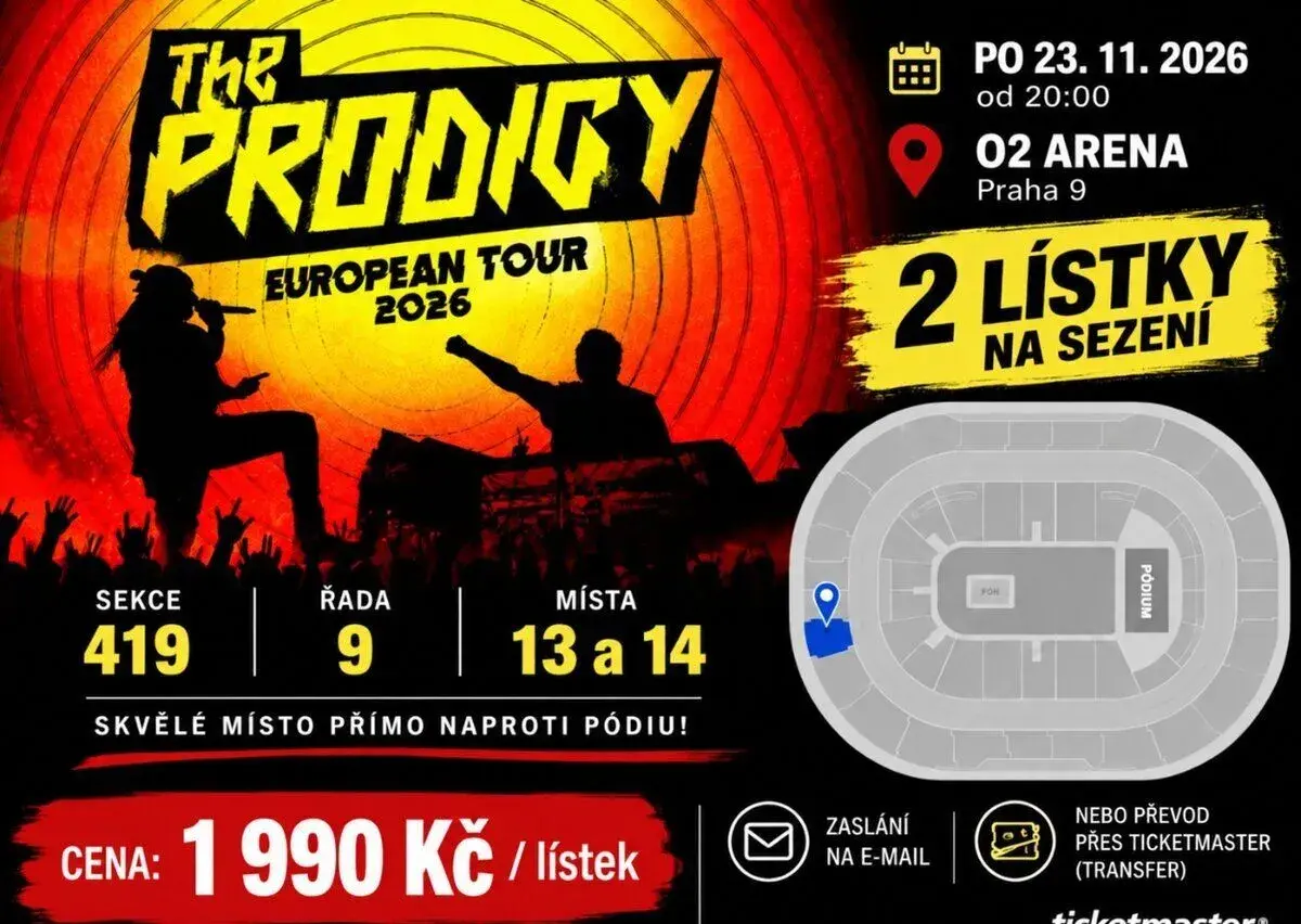 2 vstupenky na koncert The Prodigy v Praze 23.11.2026