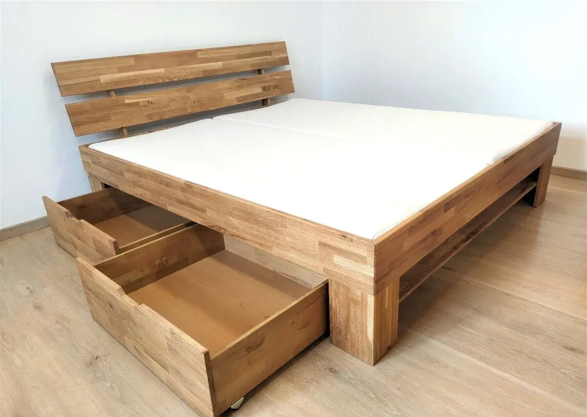Nová postel dub masiv se šuplíky 180x200 cm