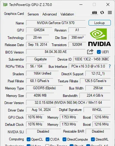 Grafická karta GIGABYTE GeForce GTX 970 4GB GDDR5