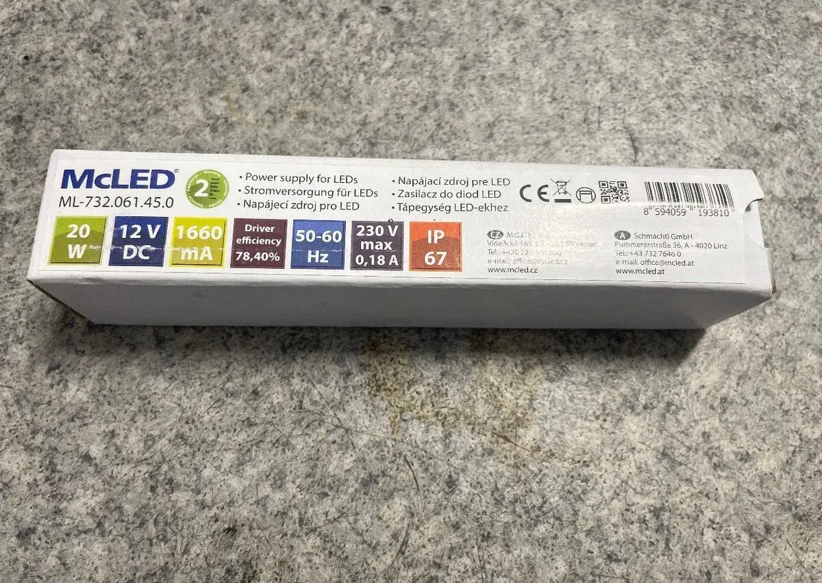 LED napájecí zdroj McLED 12VDC 1,67A 20W pro led pásek