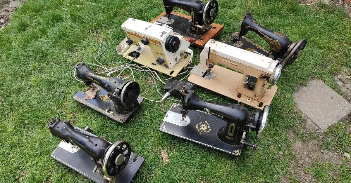 Hlavy šicích strojů– 5x litinové retro, 2x elektro