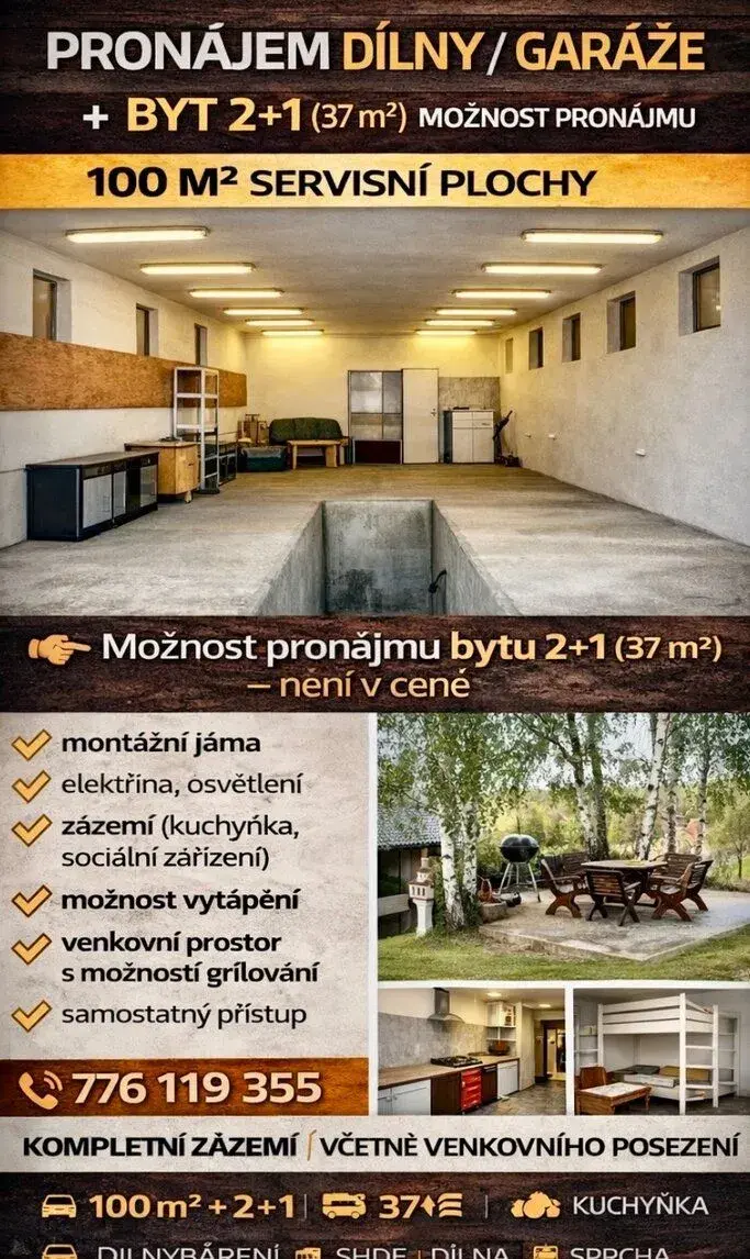 🚗 PRONÁJEM AUTOSERVISU / PNEUSERVISU / DÍLNY + BYT 2+KK + P