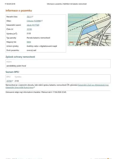 Stavební pozemek Církvice - Jakub 2135m2 Kutná Hora