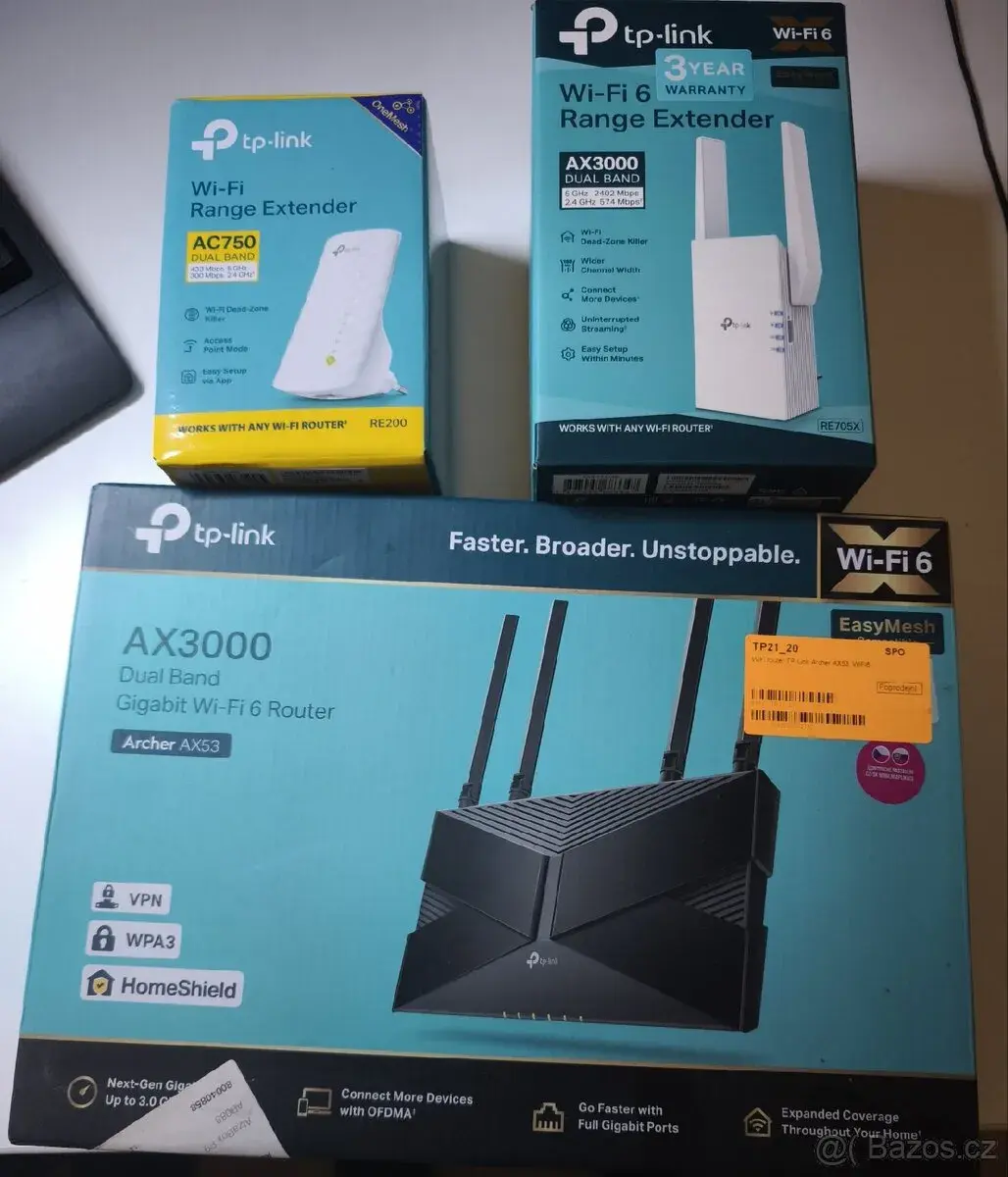 TP-Link Wi-Fi 6 Router AX53 + 2x Extender (RE705X a RE200)
