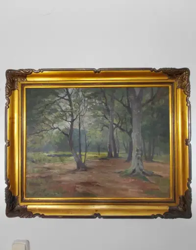 obraz LESNÍ PARTIE, olej, B. Horník (Gottlieb Berghauer)