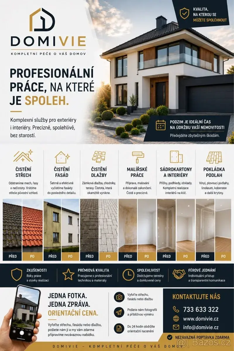 Malování • Podlahy • Sádrokarton • Čištění střech a fasád