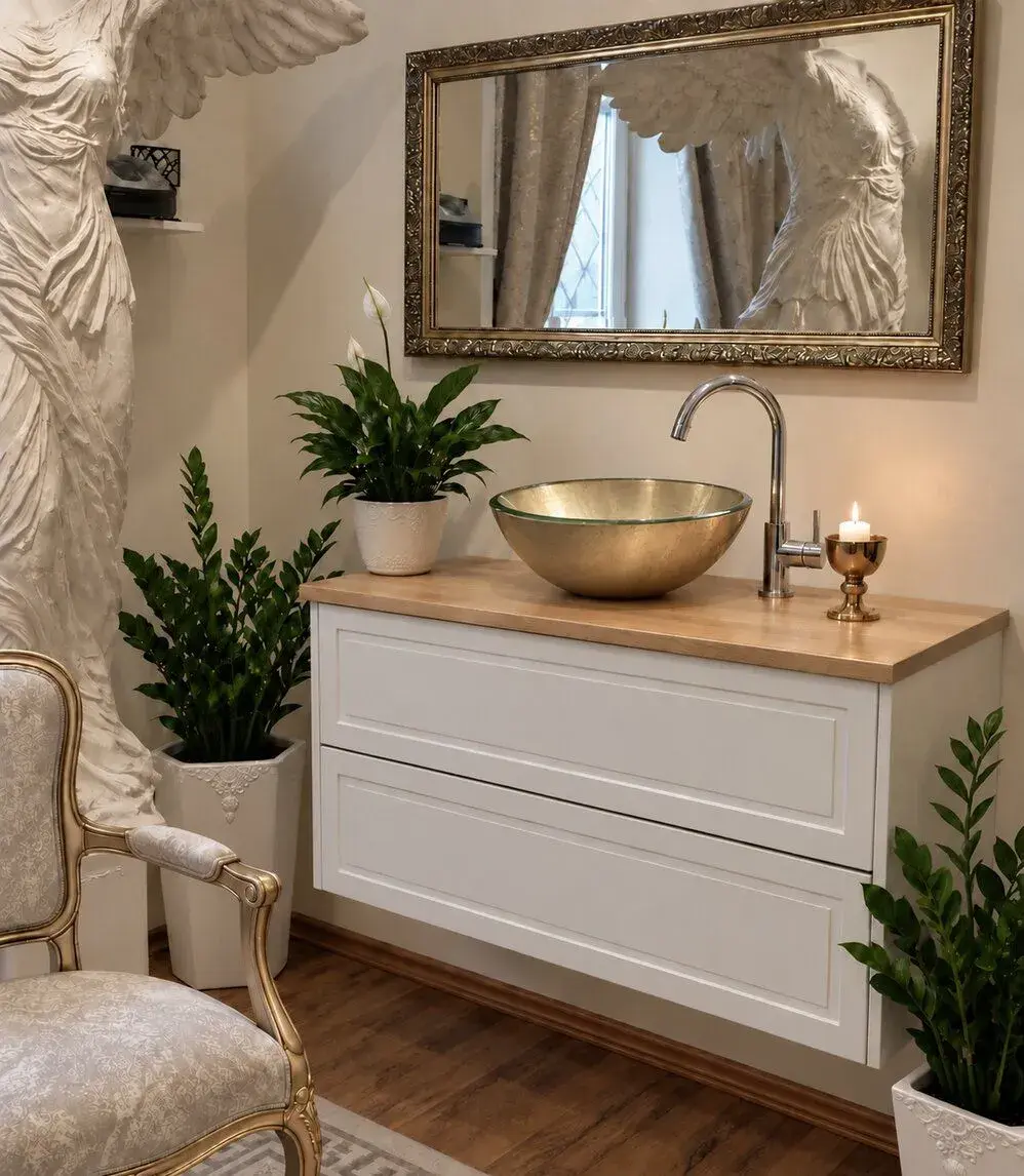 DESIGNOVÁ UMYVADLOVÁ SKŘÍŇKA 82 cm + ZLATÉ UMÝVADLO + BATERI