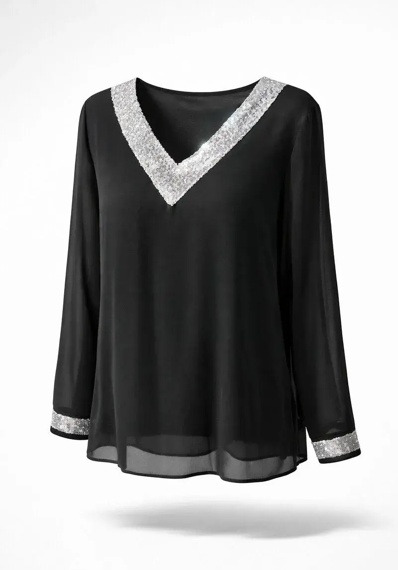 Elegantní dámská šifonová halenka s flitry – vel. XL