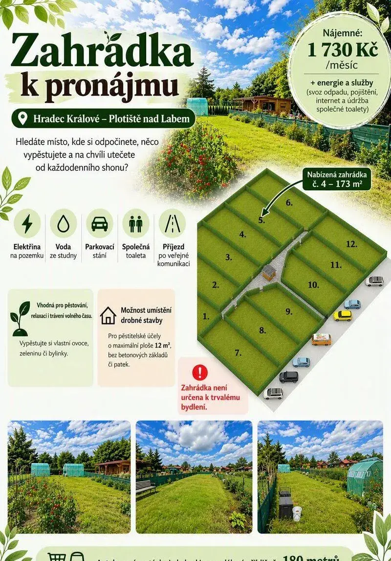 Pronájem zahrádky Hradec Králové - Plotiště nad Labem