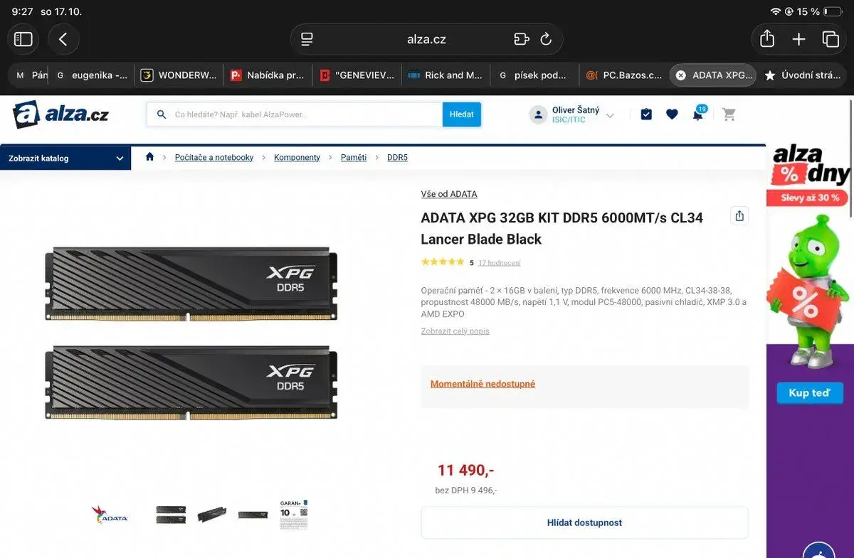 ADATA XPG Lancer Blade Black 32GB (2x16GB) DDR5 6000MHz CL34