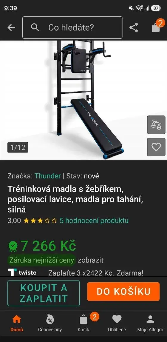 Žebřina s hrazdou bradla lavice -Nové