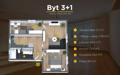 Prodej bytu 3+1 71 m², Liberec XI-Růžodol I, ev.č. 06112