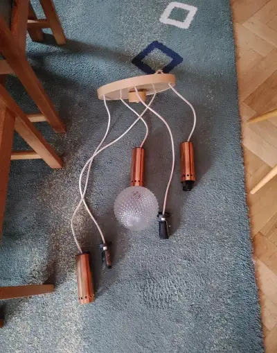 Retro lustr pětiplamenný, skleněné koule