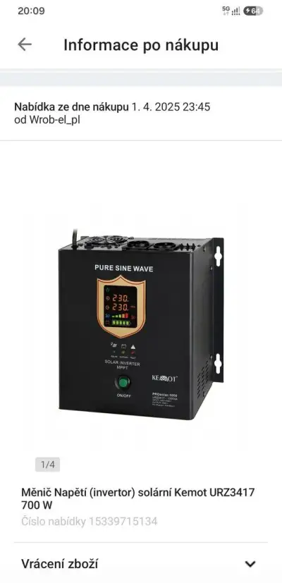 Solární měnič napětí 700W