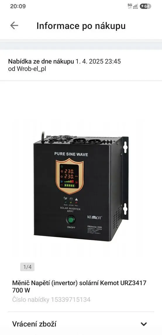 Solární měnič napětí 700W