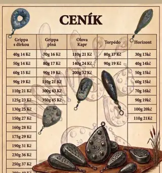 Rybářské olovo, kaprařské zátěže, olovo na ryby, olůvka