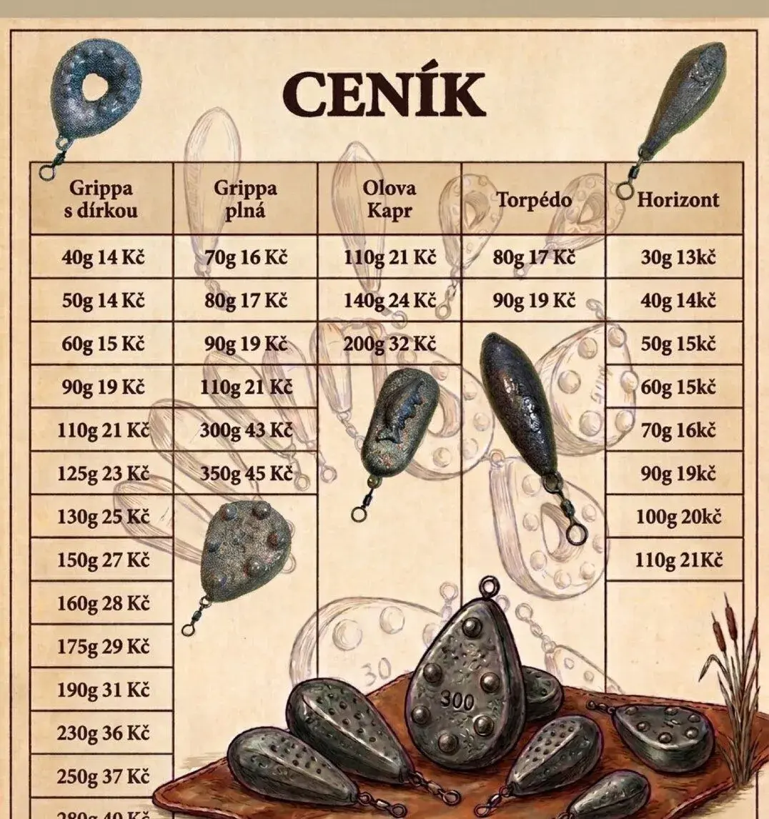 Rybářské olovo, kaprařské zátěže, olovo na ryby, olůvka