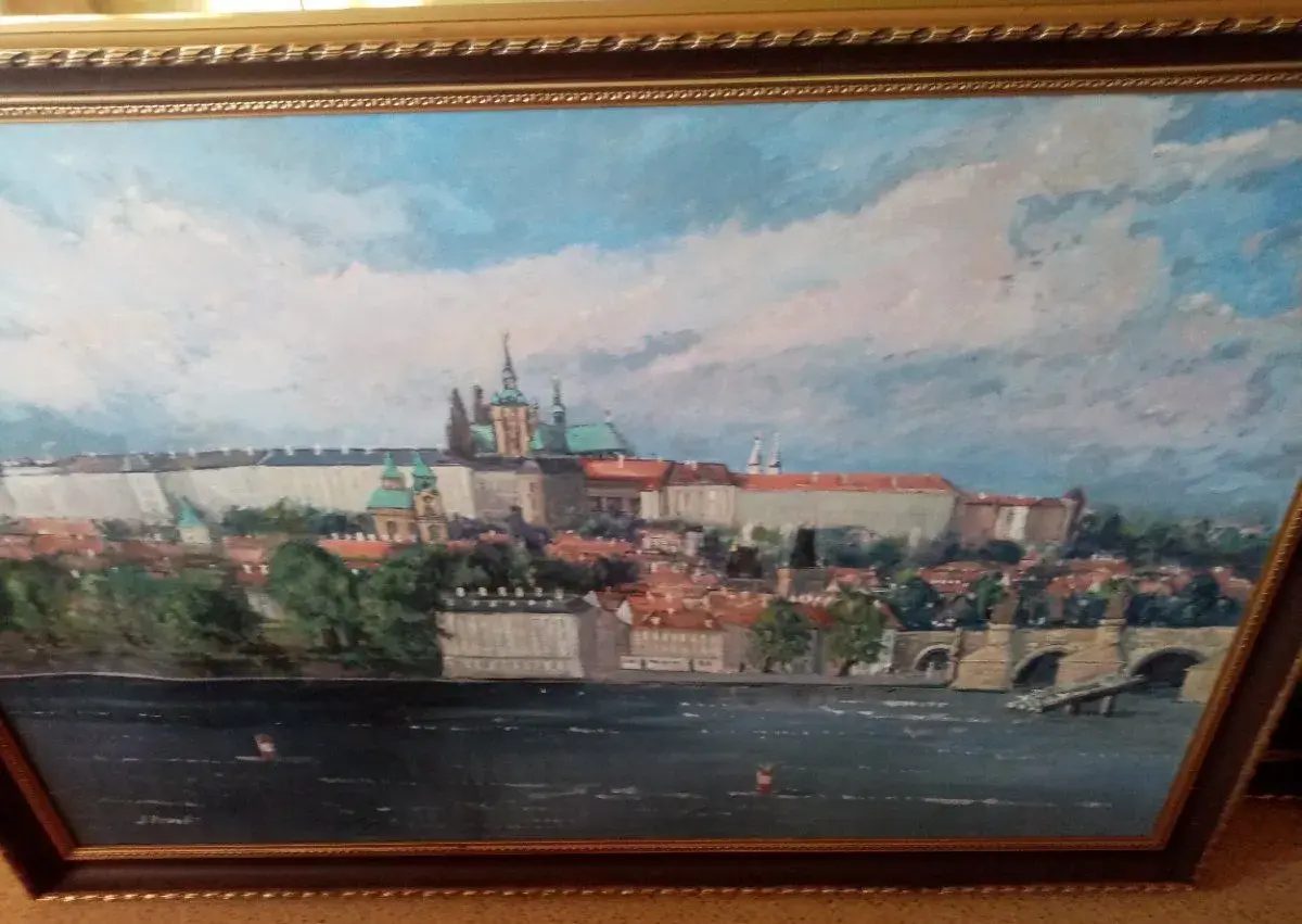 3 staré obrazy Praha -oleje plátno, signované Dovrtěl