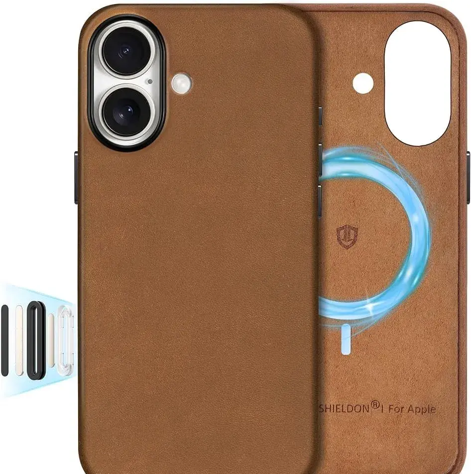 Originální kožený kryt Shieldon hnědý na iPhone 16