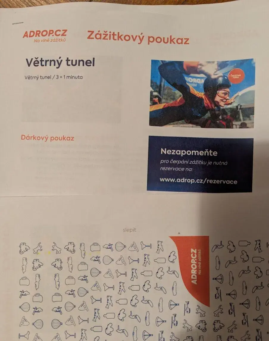 Větrný tunel Brno voucher