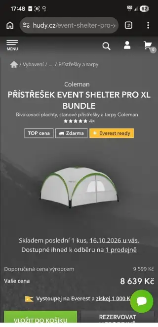 Event stan s bočnicemi 4,5 x 4,5 Coleman XL, úplně nový