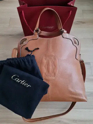 Cartier Marcello koňaková kabelka přes rameno s popruhem XL