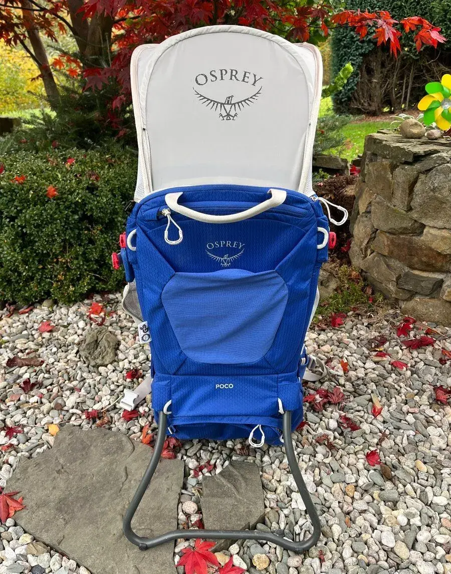 Osprey Poco Blue Sky – turistické nosítko + pláštěnka –