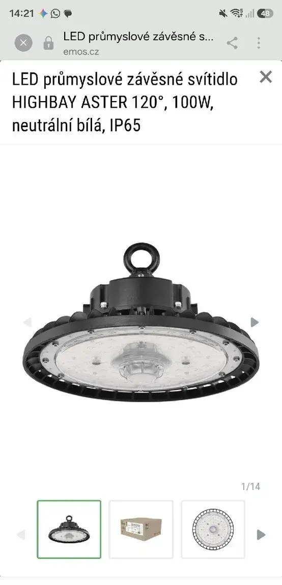 Průmyslové LED svítidlo EMOS Highbay ASTER 100W