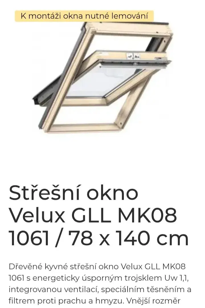 Střešní okna Velux 4x 78x140cm