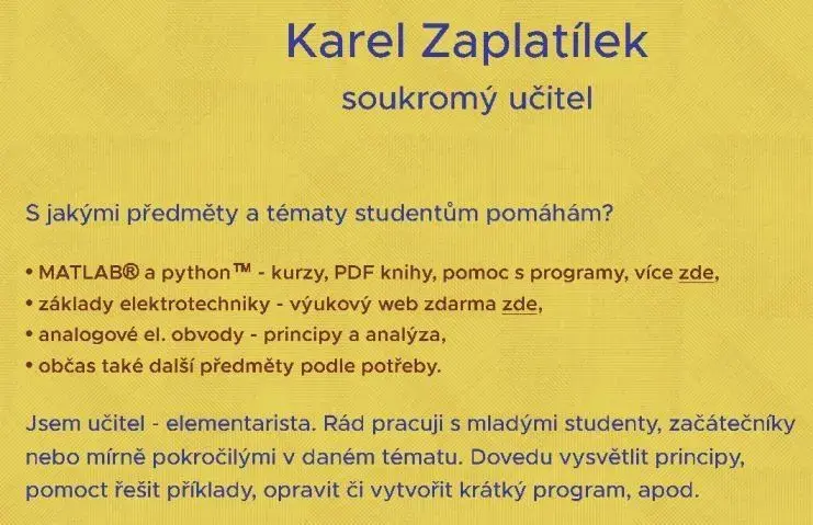 Soukromý učitel: programování, elektrotechnika, další .