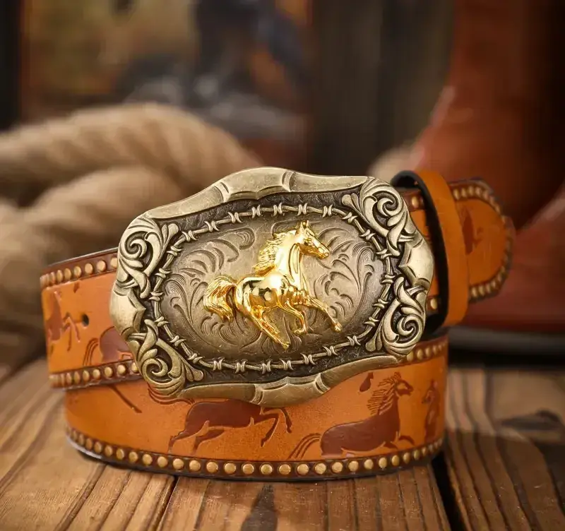 Westernový opasek kun zlaty 126cm