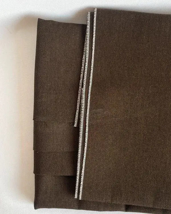 Japonský selvedge denim bavlna s vlnou 7 oz, 2 m, hnědý