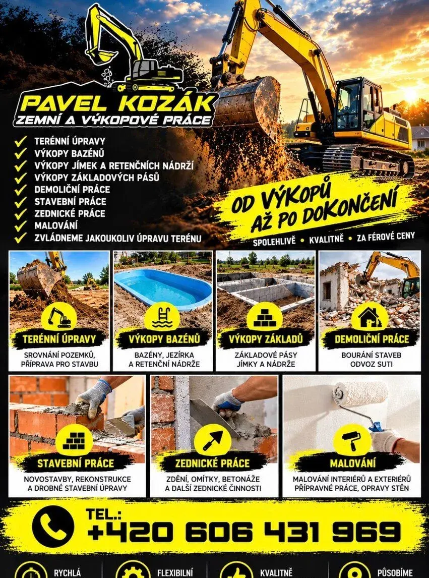 Zemní, výkopové, stavební, zednické práce