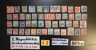 Poštovní známky I.REPUBLIKA + PROTEKTORÁT č.2 50ks