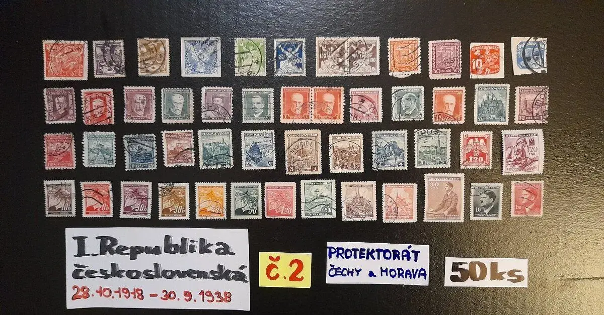Poštovní známky I.REPUBLIKA + PROTEKTORÁT č.2 50ks
