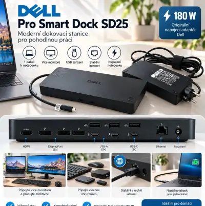 Dell dokovací stanice s napájecím adaptérem 180 W – výborný