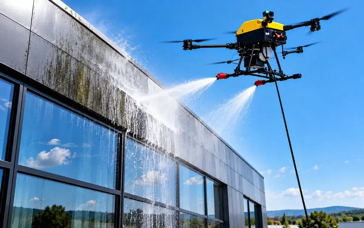 Čištění střech, solárních panelů a fasád DRONEM