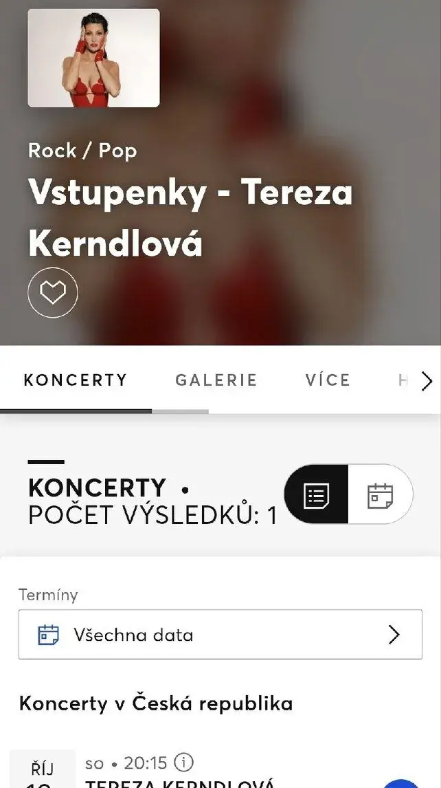 2x VIP listek Tereza Kerndlova Karlin 10.10.2026