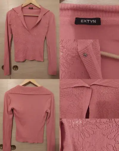 Elegantní top s límečkem a kamínky EXTYN (Y2K) – vel. S/M