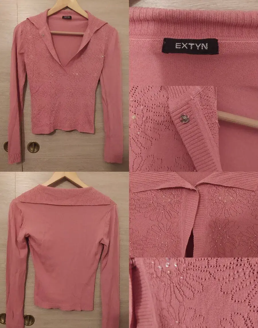 Elegantní top s límečkem a kamínky EXTYN (Y2K) – vel. S/M