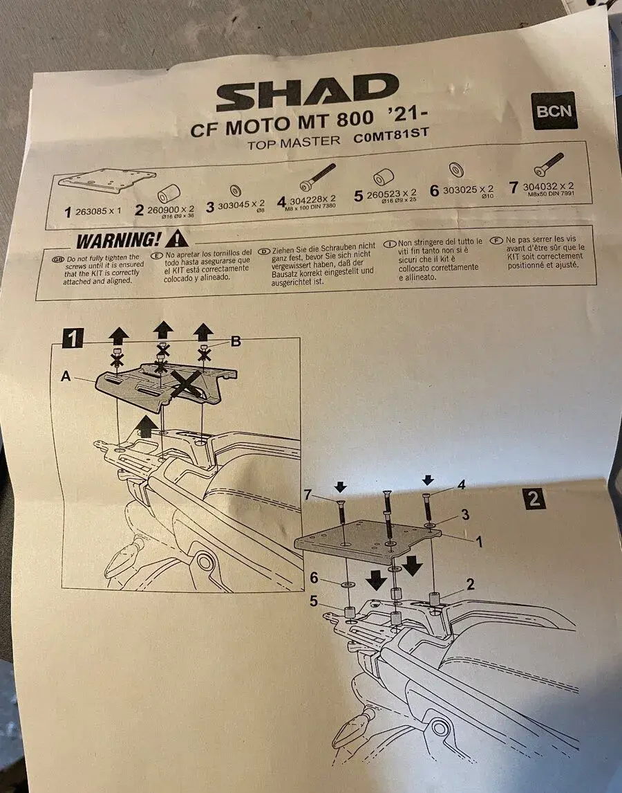 Montážní sada Top Master SHAD C0MT81ST Pro CF Moto 800