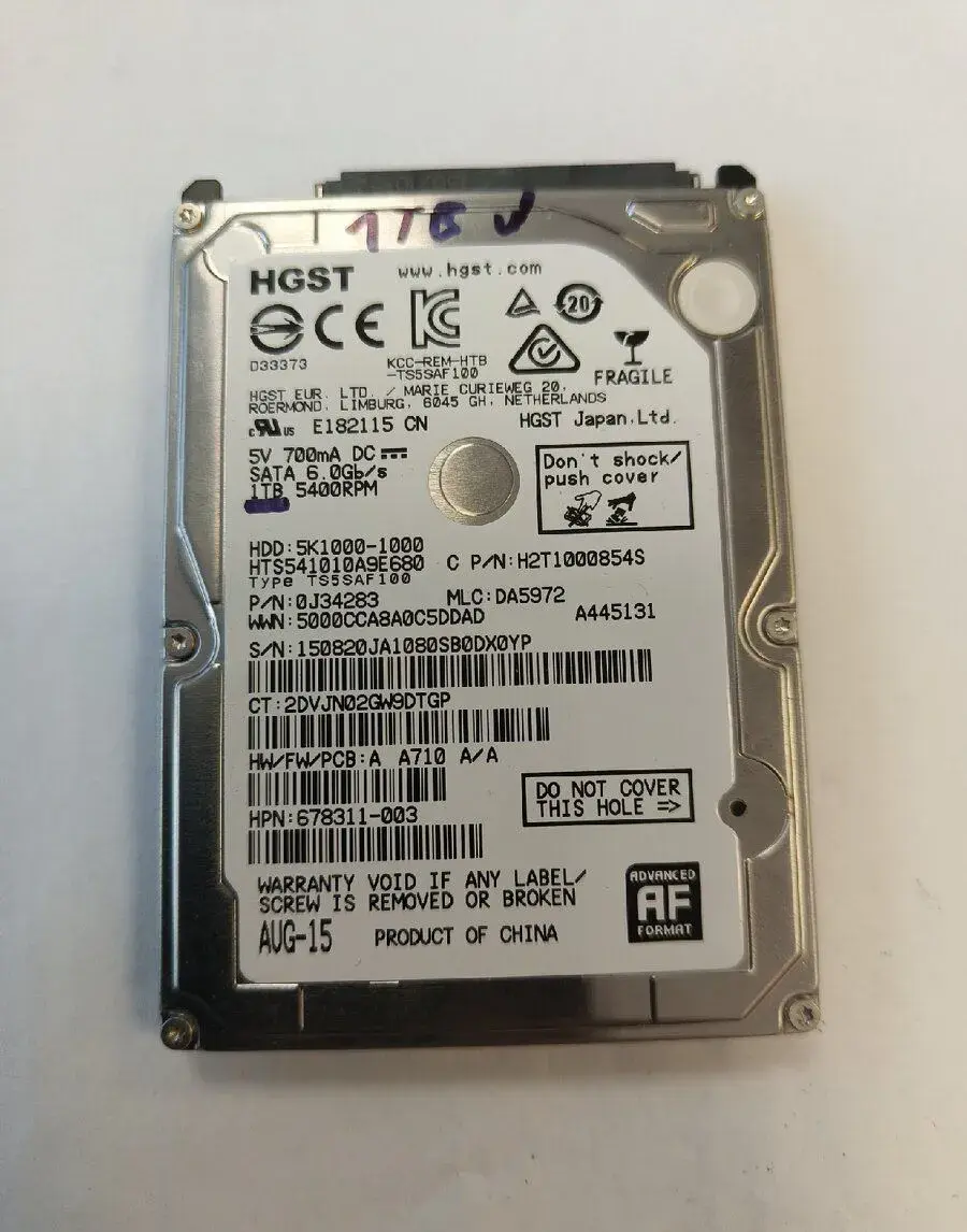 HDD 1TB 2,5" 5400 - zánovní (96 dnů v provozu) - 100% ok
