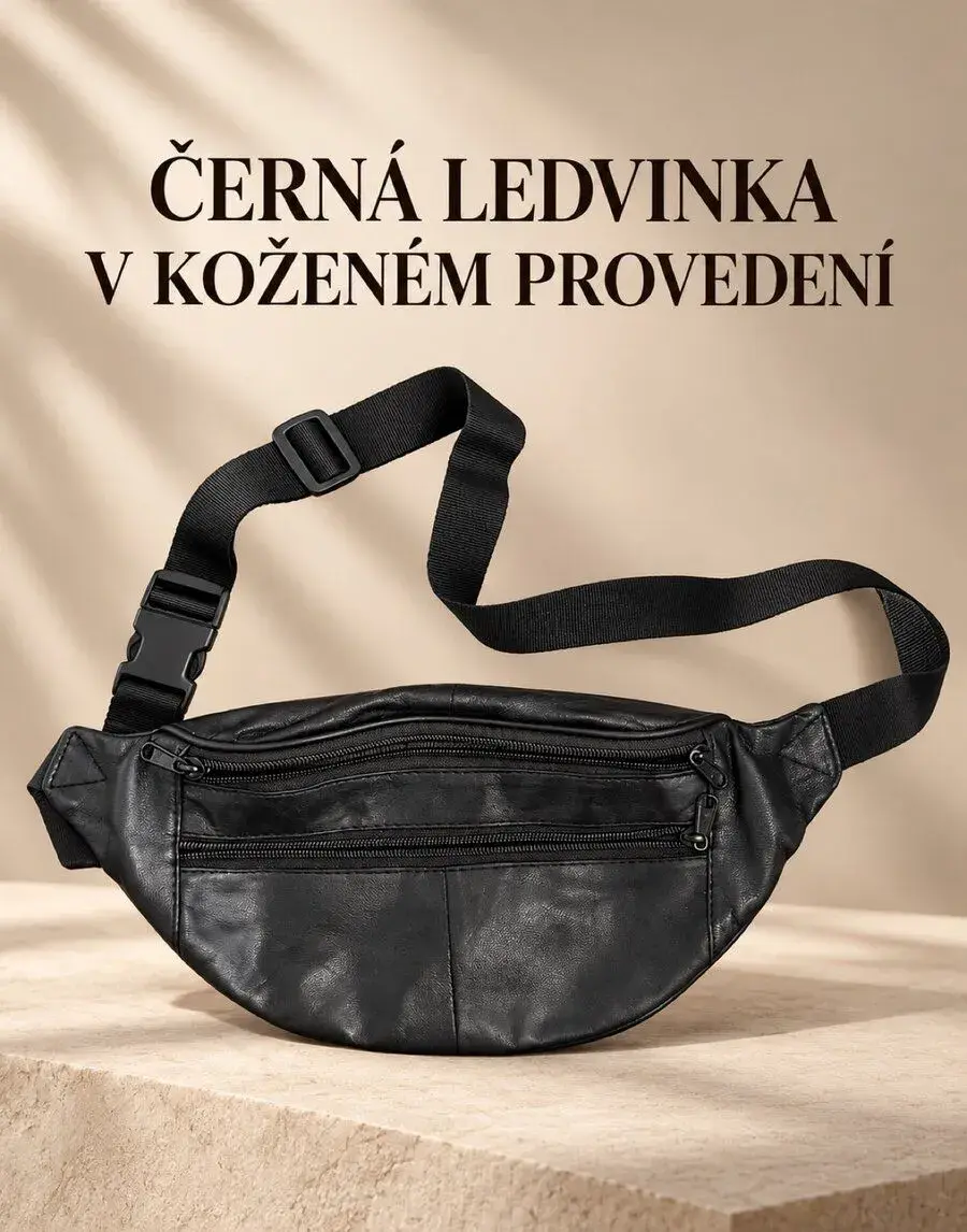 ČERNÁ LEDVINKA V KOŽENÉM PROVEDENÍ – VÍCE KAPES